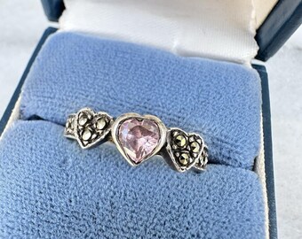 Amethyst Heart Ring Sterling Silver 925 Marcasite Sweetheart Vintage Size 8
