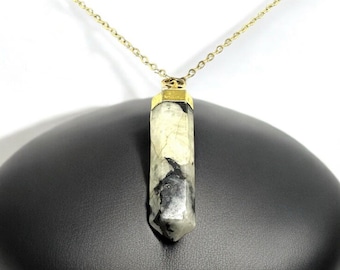WHITE Labradorite Rainbow Moonstone Point Gold Filled Long Minimal Necklace 30"