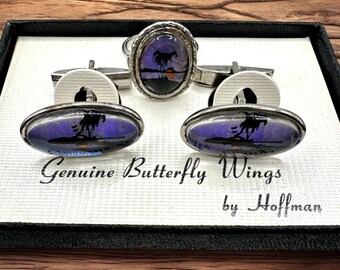 Hoffman Butterfly Wings Palm Tree Cufflinks Baby Ring Dad Daughter Vintage w Box