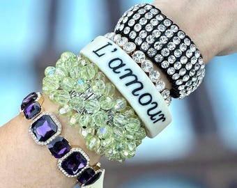 Vintage Bracelet Stack: Rhinestone, Crystal, 'L'amour' Bangle