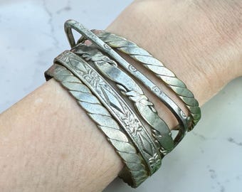 Southwest Bracelet Stack Bangle Mexico Silver Tone Alpaca Textured Lot Jewelry