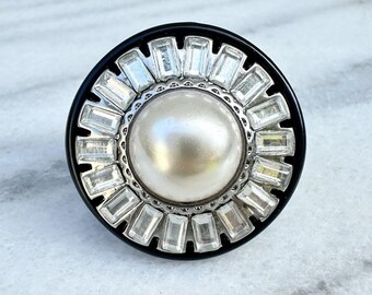 Vintage Faux Pearl Ring Cocktail Chunky Runway Plastic Italian Style 80s 90s 7.5