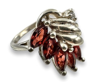 GARNET Sterling Silver Marquise Marquis CZ Gemstone Ring Vintage 925 Size 6 6.25