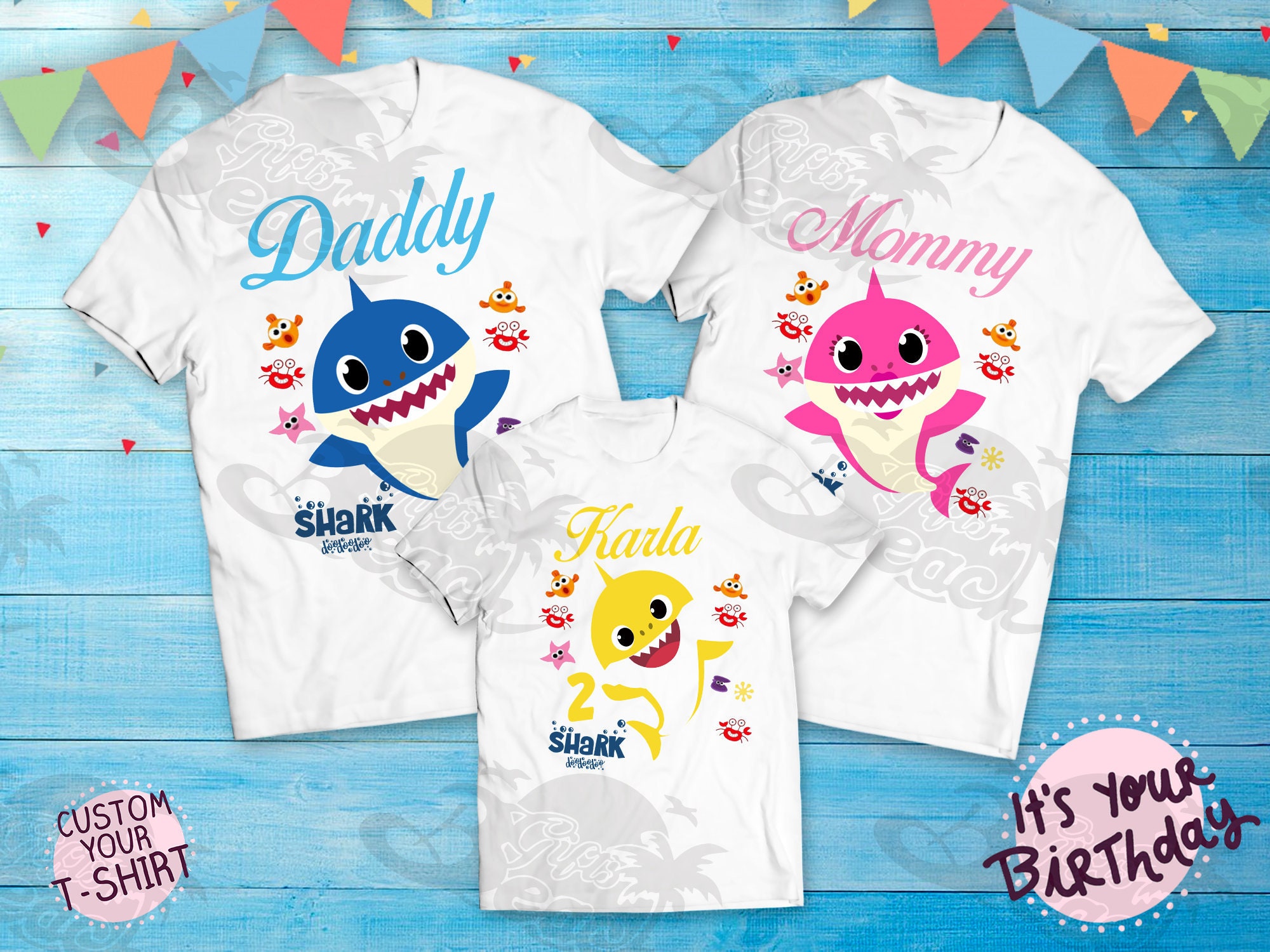 Baby Shark Family Mommy Daddy Shirts Custom Birthday Shark | Etsy