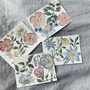 Hand-painted Botanical Postcards - Watercolor 4 Pack