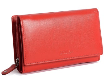 SADDLER "Paula" Real Leather LADIES 12cm Trifold Purse Note Case with backside 3 way zipper purse - Red