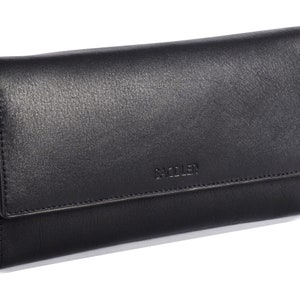 Cartera de mano con múltiples compartimentos para tarjetas de crédito de cuero para mujer SADDLER GRACE, en caja de regalo, color negro