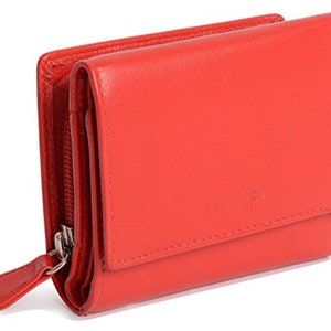Cartera de cuero para tarjetas de crédito SADDLER CARLA para mujer con bolsillo para monedas con cremallera / En caja de regalo - Rojo