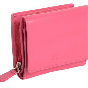 Cartera de cuero para tarjetas de crédito SADDLER CARLA para mujer con bolsillo para monedas con cremallera / En caja de regalo - Fucsia