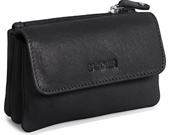 SADDLER LILY Womens Leather Flapover Coin Purse with Zip | Small Pouch | Gift boxed - Black