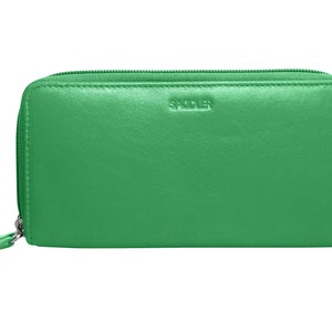 Cartera de mano para teléfono con doble cremallera y cuero auténtico de lujo SADDLER Gabriella, tarjetero de crédito con protección RFID, color verde SADDL-2149