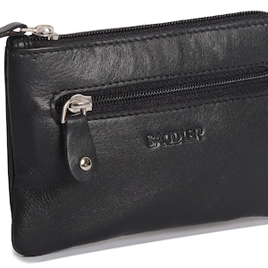 SADDLER ELLIE Womens Real Leather Zip Top Coin Purse | Ladies Money Pouch | Gift Boxed - Black