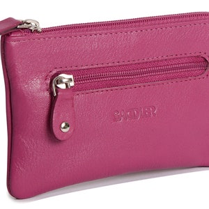 SADDLER ELLIE Womens Real Leather Zip Top Coin Purse | Ladies Money Pouch | Gift Boxed - Magenta