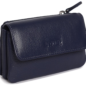SADDLER LILY Womens Leather Flapover Coin Purse with Zip | Small Pouch | Gift boxed - NAVY
