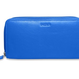 SADDLER Gabriella Luxurious Real Leather Long Double Zip Phone Wallet Clutch Credit Card Holder |  RFID Protection - Blue SADDL-2149