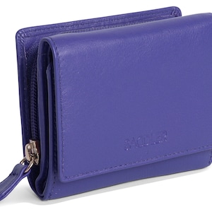 SADDLER CARLA Carteira de couro feminina para cartão de crédito com bolso para moedas com zíper | Caixa de presente - Ultra Violeta