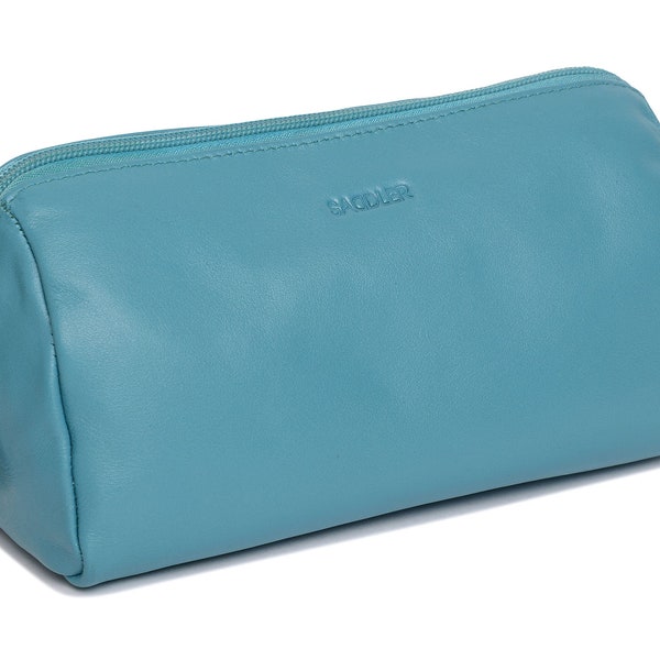 SADDLER MEGAN Womens Real Leather Zip Top Makeup Bag | Ladies Cosmetic Travel Organizer - Teal