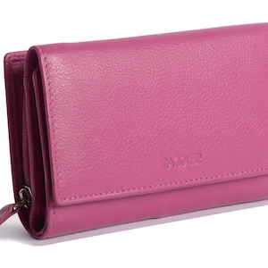 SADDLER ELEANOR Womens Leather 14.5cm Trifold Wallet Clutch with Zipper Coin Purse | Gift Boxed - Magenta