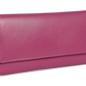 SADDLER GRACE Womens Leather Multi Section Credit Card Clutch Purse Wallet| Gift Boxed - Magenta