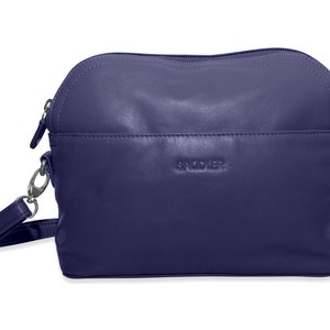 BROOKLYN Luxurious Real Leather Zip Top Handbag Cross Body Adjustable Strap | Designer Sling Bag for Ladies | Gift Boxed - Navy