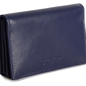 SADDLER JESSICA Womens Real Leather Slim Credit Card Holder | Minimalist | Gift Boxed - Navy