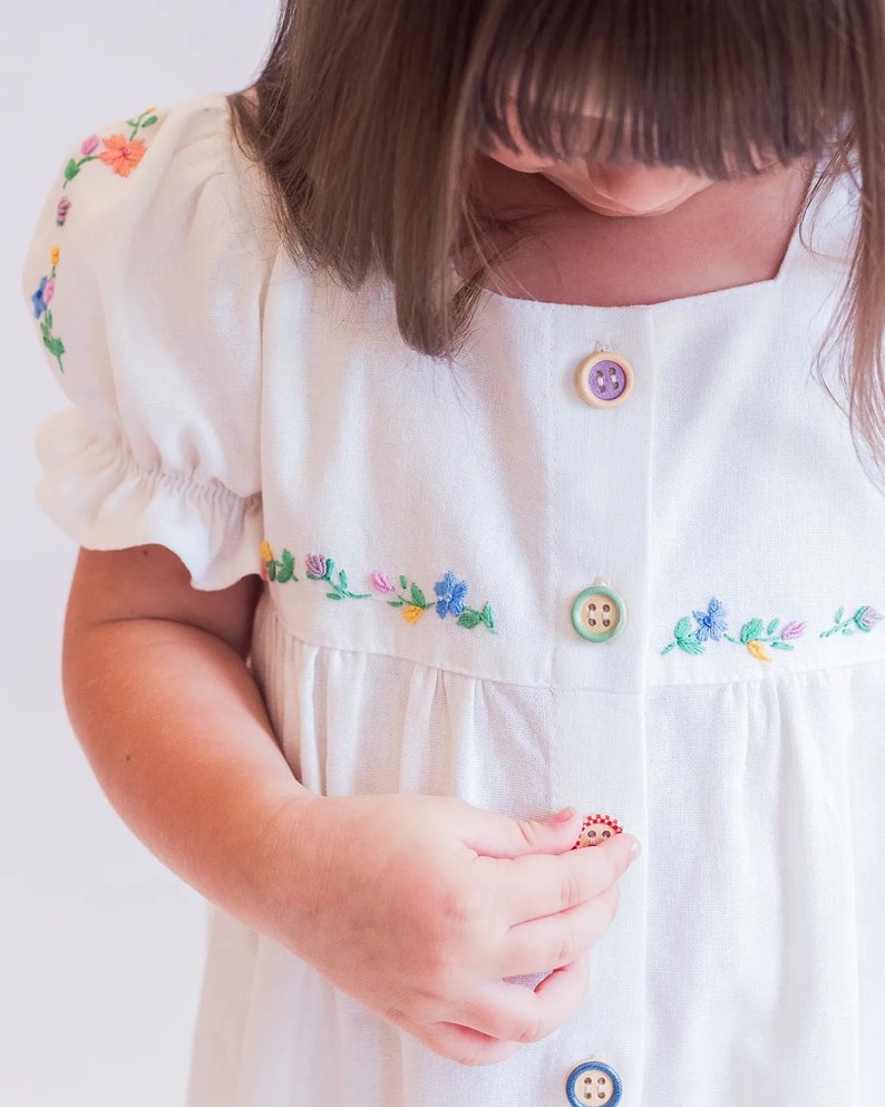 Linen embroidered dress for baby girl, Hand made clothing, Linen Dress, Girls Dresses, Linen Clothing, Kids Linen, Little Girls Clothes, image 9