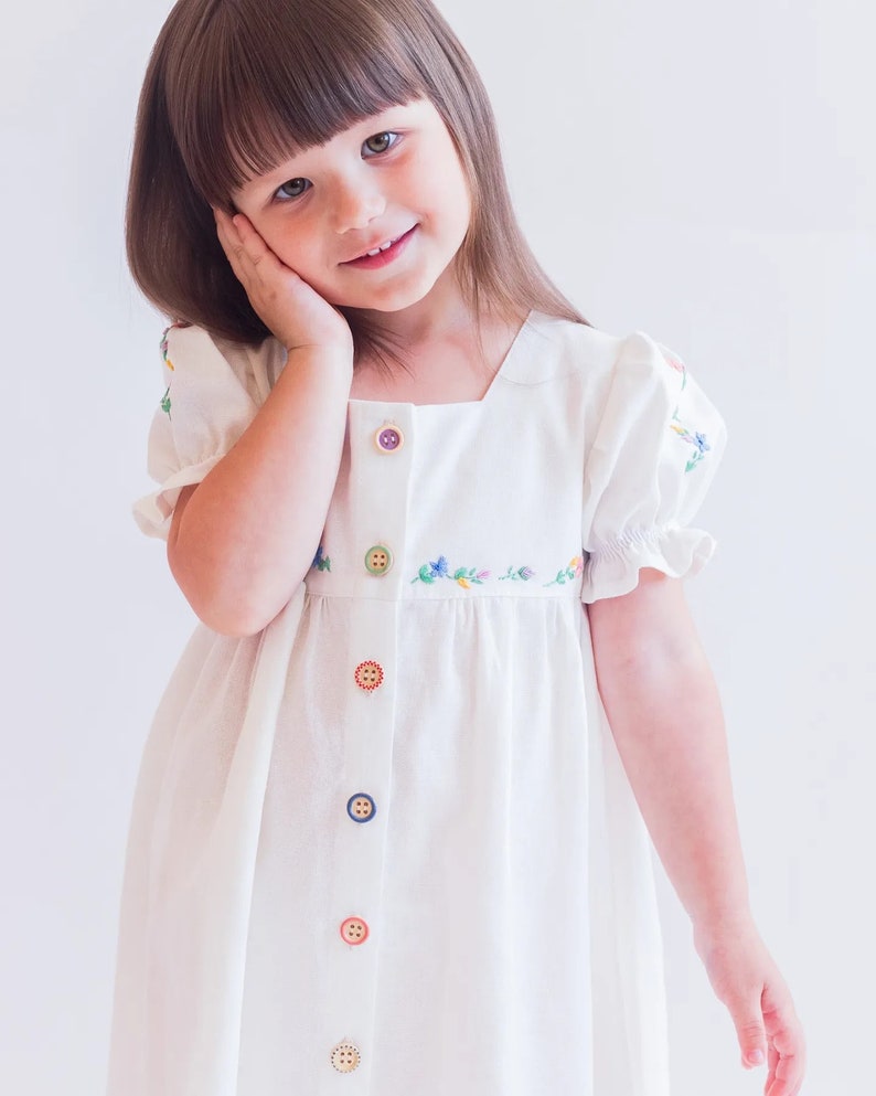 Linen embroidered dress for baby girl, Hand made clothing, Linen Dress, Girls Dresses, Linen Clothing, Kids Linen, Little Girls Clothes, image 1