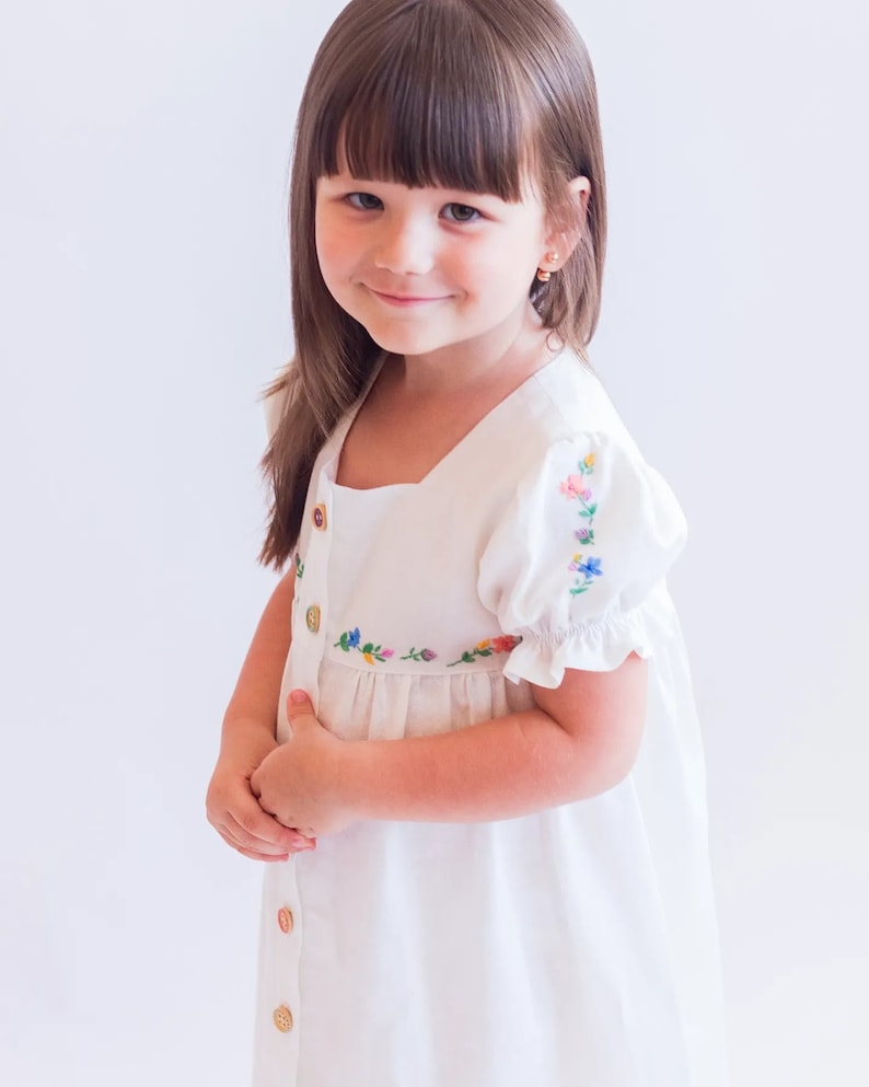 Linen embroidered dress for baby girl, Hand made clothing, Linen Dress, Girls Dresses, Linen Clothing, Kids Linen, Little Girls Clothes, image 4