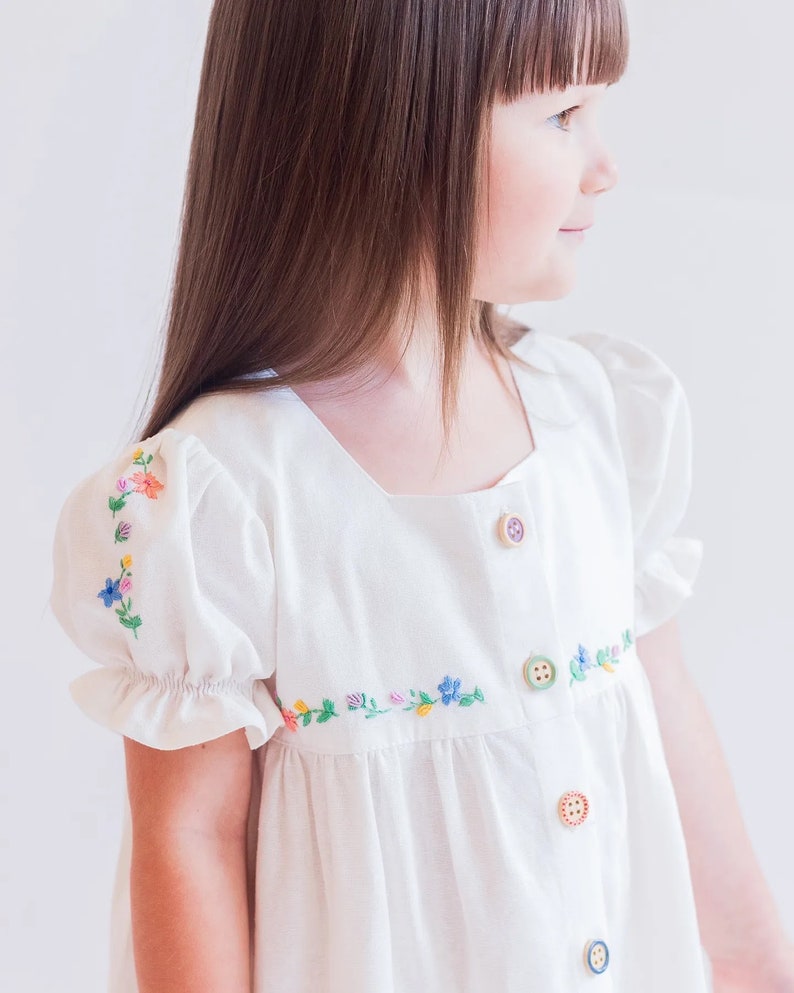 Linen embroidered dress for baby girl, Hand made clothing, Linen Dress, Girls Dresses, Linen Clothing, Kids Linen, Little Girls Clothes, image 2