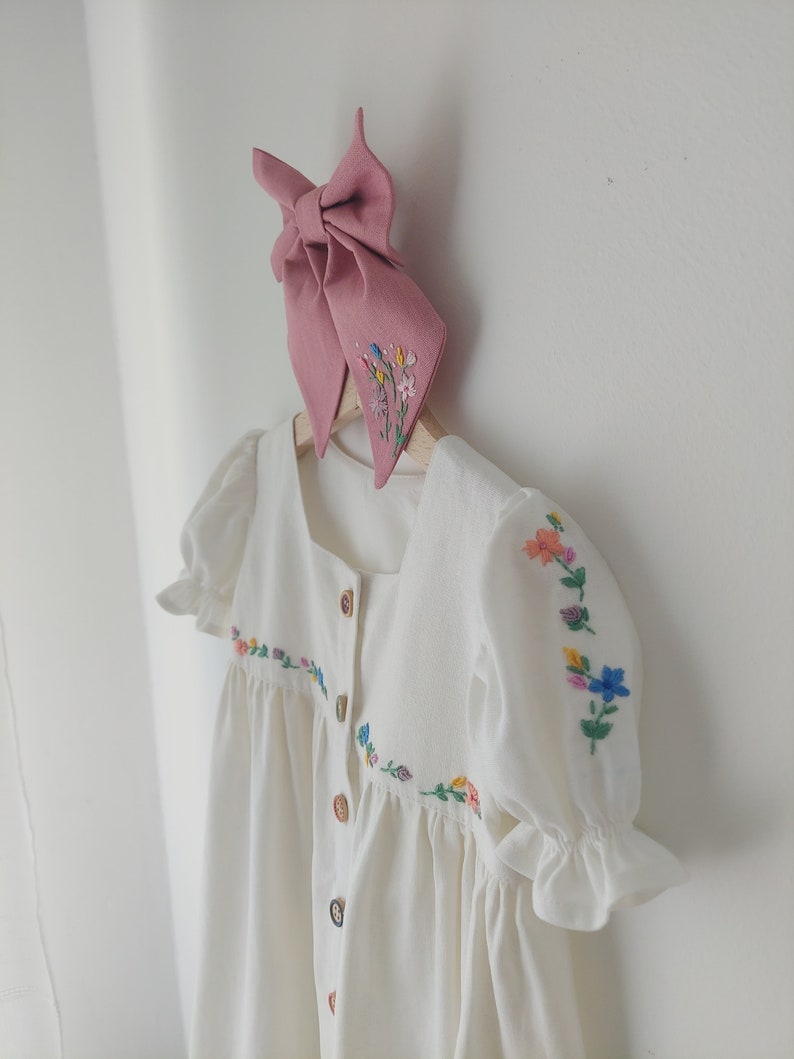 Linen embroidered dress for baby girl, Hand made clothing, Linen Dress, Girls Dresses, Linen Clothing, Kids Linen, Little Girls Clothes, image 10