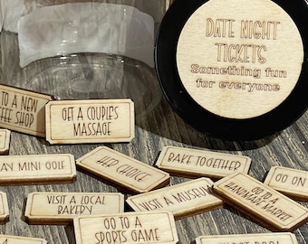 Laser Engraved Date Night Idea Jar: Wood Activity Tickets