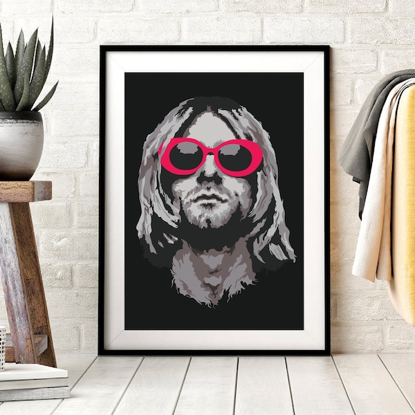 Impresión inspirada en Nirvana - Cartel de Kurt Cobain - Impresión de arte de los años 90 - Impresión de póster de banda A3 - Impresión de póster de música grunge Arte de pared