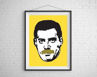 Freddie Mercury poster - Queen wall print - Bohemian Rhapsody art - Yellow wall decor