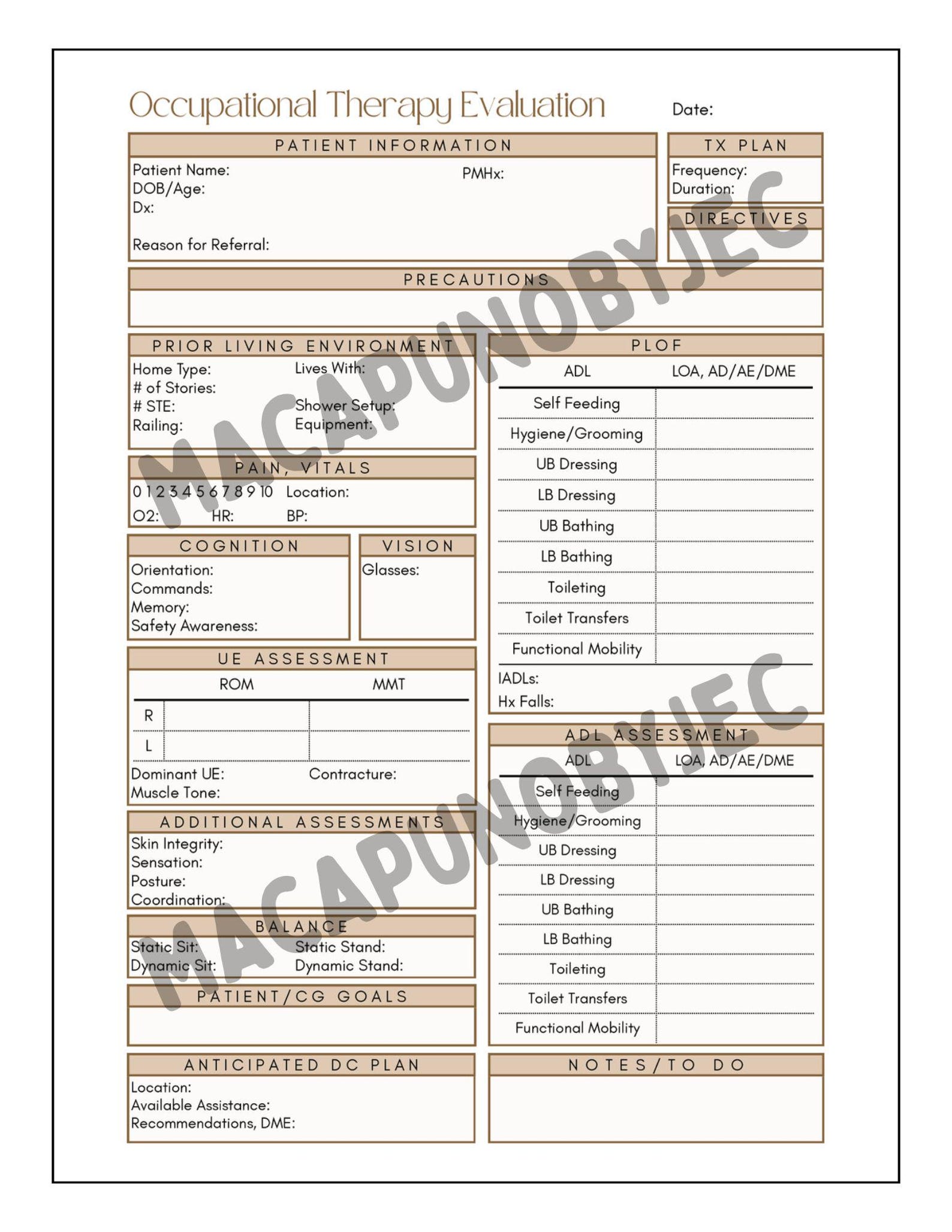 Occupational Therapy Evaluation Template for SNF Acute Care ...