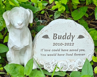 Custom Dog Memorial Stone: Angel Statue, Personalized Pet Grave Marker