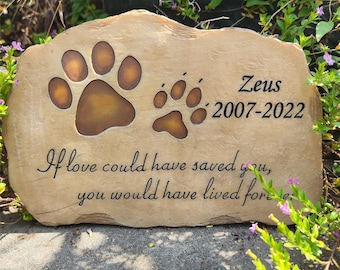 Personalized Pet Memorial Stone, Engraved Paw Print Grave Marker
