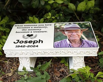 Personalized Memorial Garden Stone with Photo, Custom Garden Bench Plaque Outdoor Remembrance Marker for Dogs Cats People