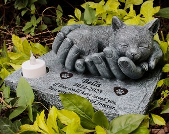 Cat Memorial Stone, Personalized Cat Memorial Gift, Cat Grave Markers with Name Date Sympathy Poem and Paw Print in Heart Loss of Cat Gifts