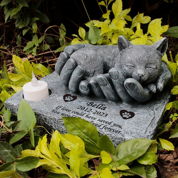 Personalized Cat Memorial Stone, Resin Sleeping Cat Grave Marker
