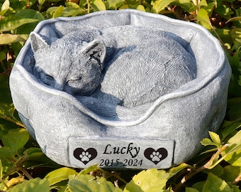Personalized Cat Memorial Stone, Sleeping Cat Grave Marker, Pet Loss Gift