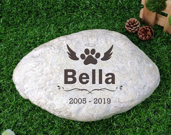 Pietra commemorativa personalizzata per animali domestici, design a forma di sassolino inciso, lapide da giardino