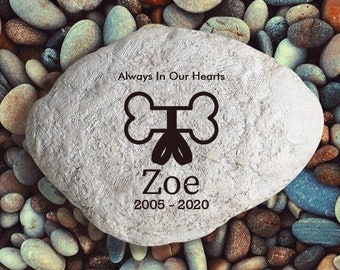 Personalized Pet Memorial Stone, Pebble Design, Custom Cat Grave Marker