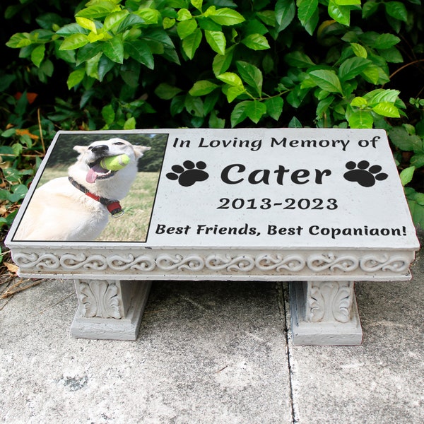 Tabouret personnalisé Pet Memorial Garden Stone Plaque avec photo, Pet Grave Marker Dog Tombstone Cat Headstone Tombstone Garden Memorial Stone