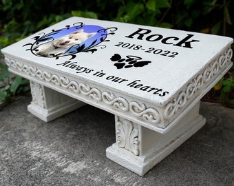 Personalized Bench Pet Memorial Garden Stone Plaque with Colorful Photo, Pet Grave Marker Dog Headstone Cat Tombstone Garden Memorial Stone