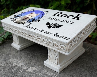 Personalized Bench Pet Memorial Garden Stone Plaque with Colorful Photo, Pet Grave Marker Dog Headstone Cat Tombstone Garden Memorial Stone