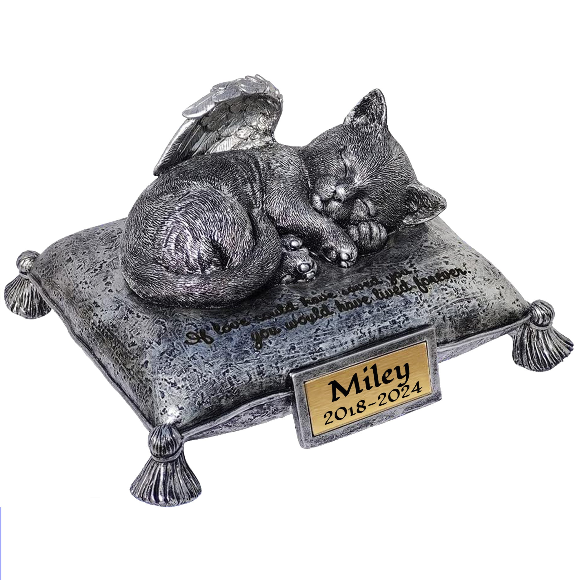 Angel Cat Sleeping On Pillow Cremation Urn, Cat Ashes for Urn, Angel Cat Statue Memorial Stone Engraved with Name and Date Loss of Cat Gifts