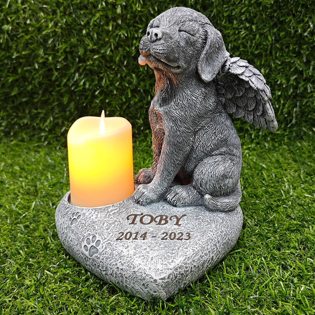 Angel Dog Memorial Standbeeld voor Outdoor Garden Pet Memorial Grave Marker Rouwgeschenken