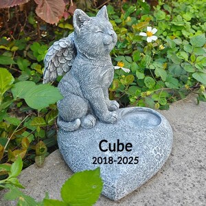 Personalized Cat Memorial Stone with Candle Holder, Pet Loss Gift