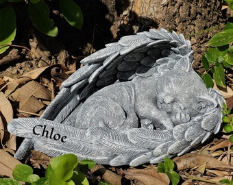 Personalized Angel Cat Memorial Stone, Resin Grave Marker
