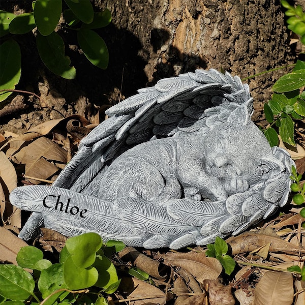 Personalized Angel Cat Memorial Stone, Resin Grave Marker